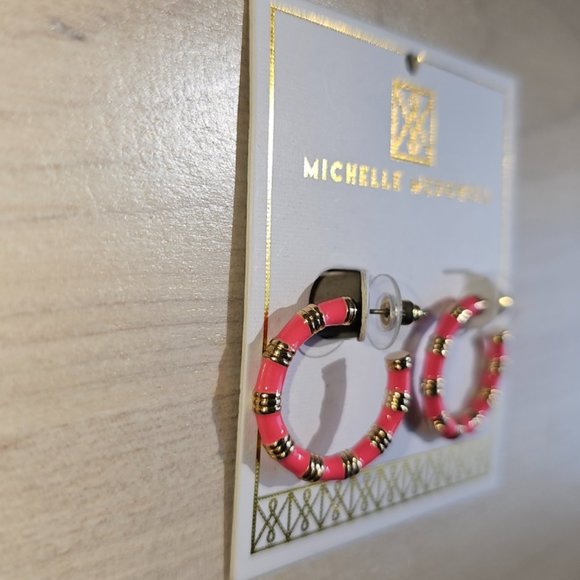MICHELLE MCDOWELL NWT Hot Pink emelia small hoop earrings with gold detail - Picture 5 of 5